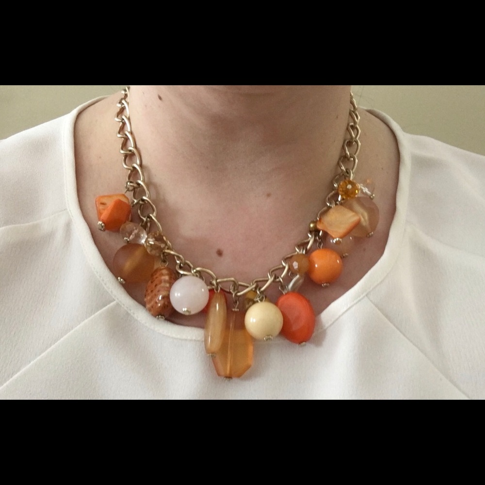NWOT Gold Necklace with Amber/Orange/Yellow Beads